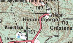 Udsnit af kort for området omkring Himmelbjerget i målestok 1:50.000.